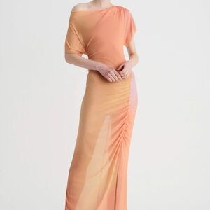 Suboo Sunset Ombré Mesh Maxi Dress Sheer Ruched – Size XL (Flaw)